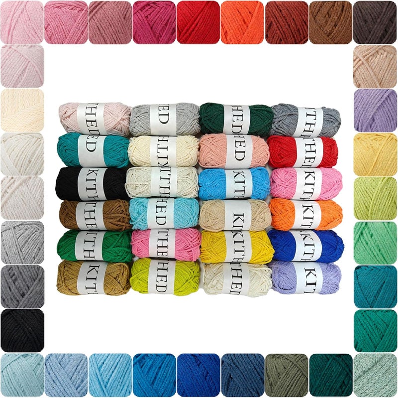 KITHED Cotton Yarn, 24pcs* 25m/27yard 15g/0.53oz,3-Iight/DK, 12.8oz/648yards in Toal Soft Yarn for Crocheting and Knitting (Multicolor 24 Skeins) - Image 1